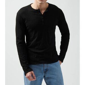 ATM Anthony Thomas Large Melillo Black Slub Jersey Destroyed Wash Henley Shirt